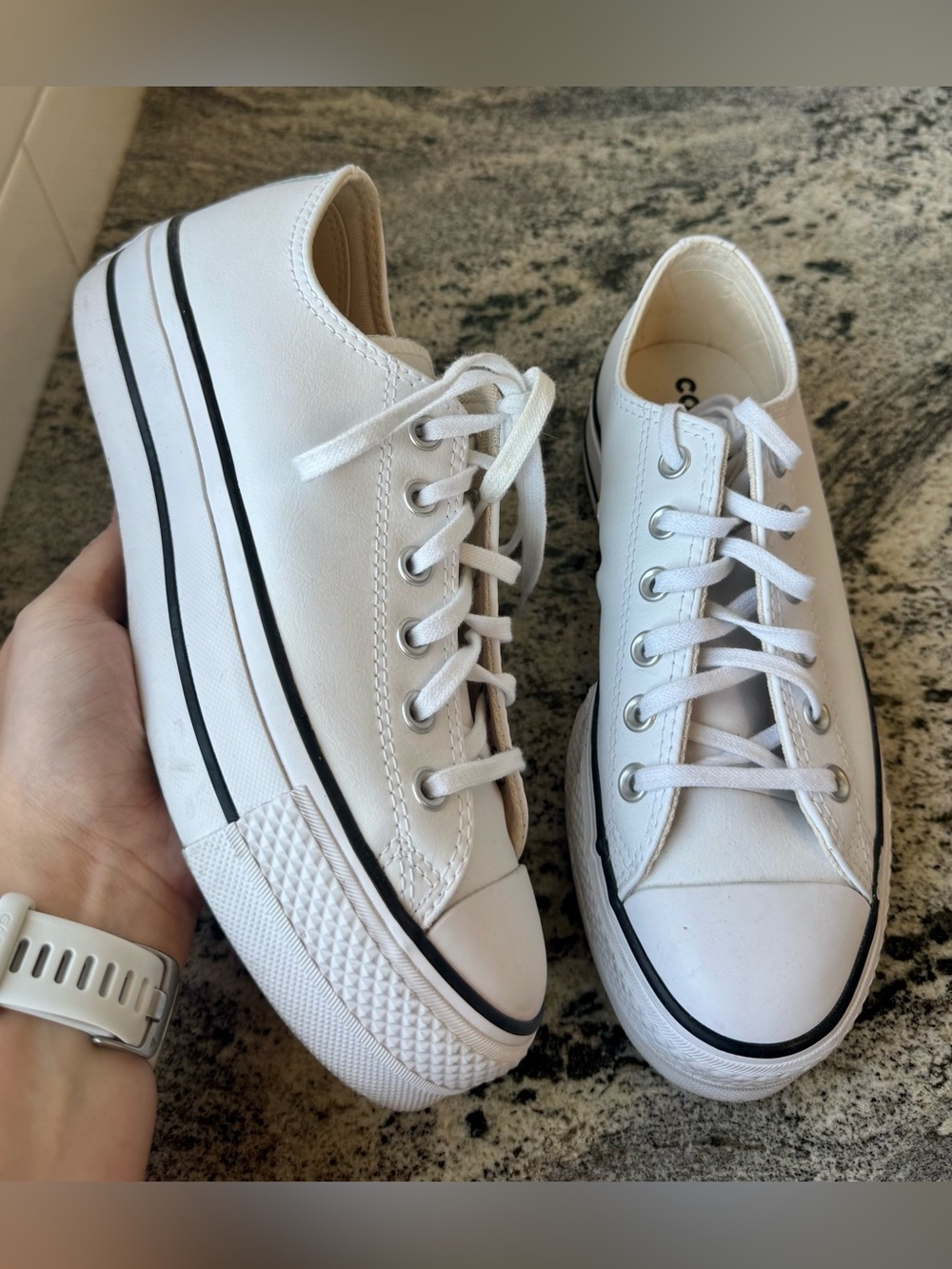 Converse White Leather Platform Low Sneakers. Size 8. EUC.